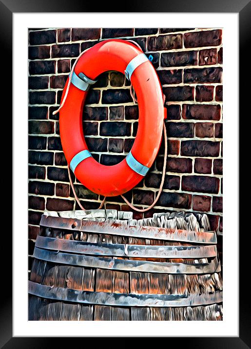 Lifebuoy and Barrel Framed Mounted Print by Paul Stevens