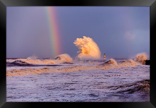 Seaham Harbour Storm Rainbow Framed Print by Kevin Tate
