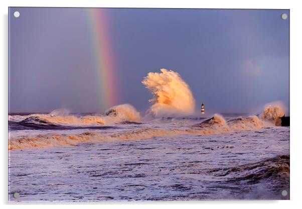 Seaham Harbour Storm Rainbow Acrylic by Kevin Tate