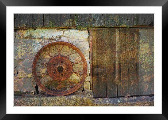 Rusty Wheel Framed Mounted Print by Pamela Briggs-Luther
