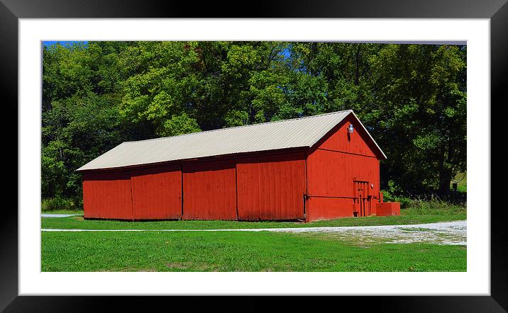 American Red Barn Framed Mounted Print by Pamela Briggs-Luther