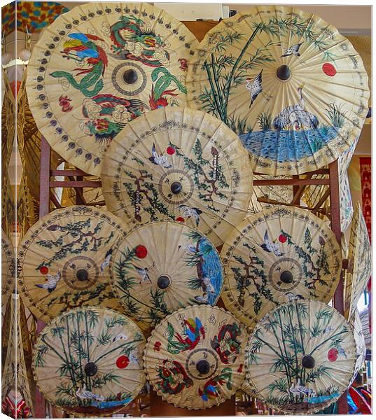 Thai Painted Paper Parasols Canvas Print by colin chalkley