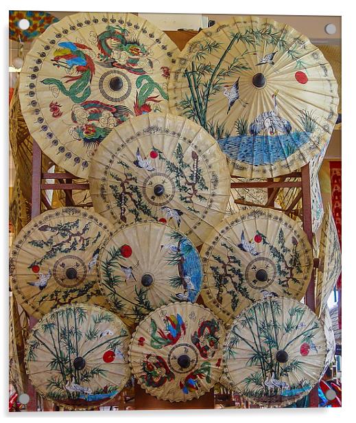 Thai Painted Paper Parasols Acrylic by colin chalkley