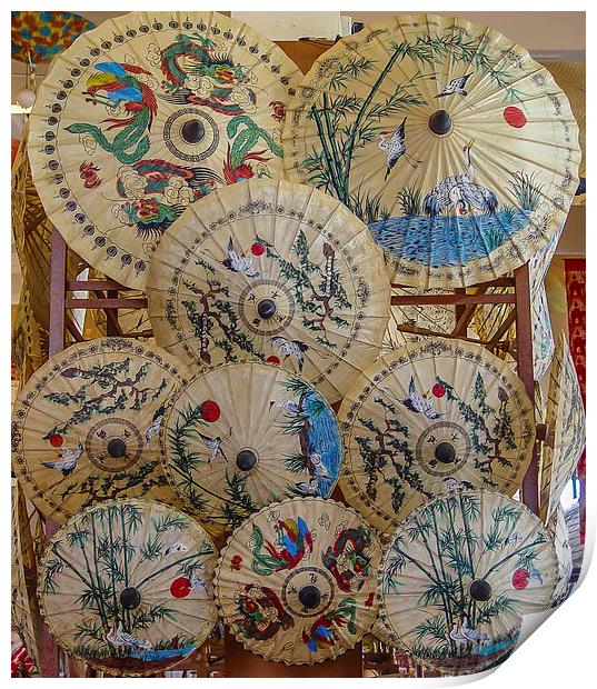 Thai Painted Paper Parasols Print by colin chalkley
