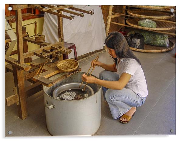 Making silk in Thailand Acrylic by colin chalkley