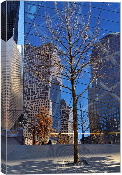 Mirrored  skyscrapers in New York - Ground Zero Canvas Print by Maria Carter