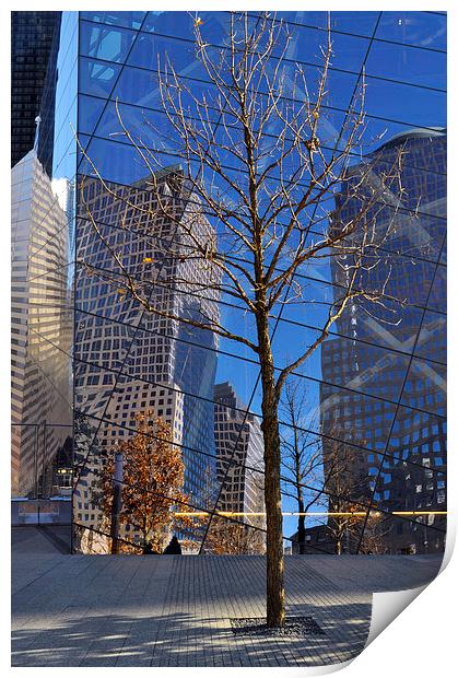 Mirrored  skyscrapers in New York - Ground Zero Print by Maria Carter