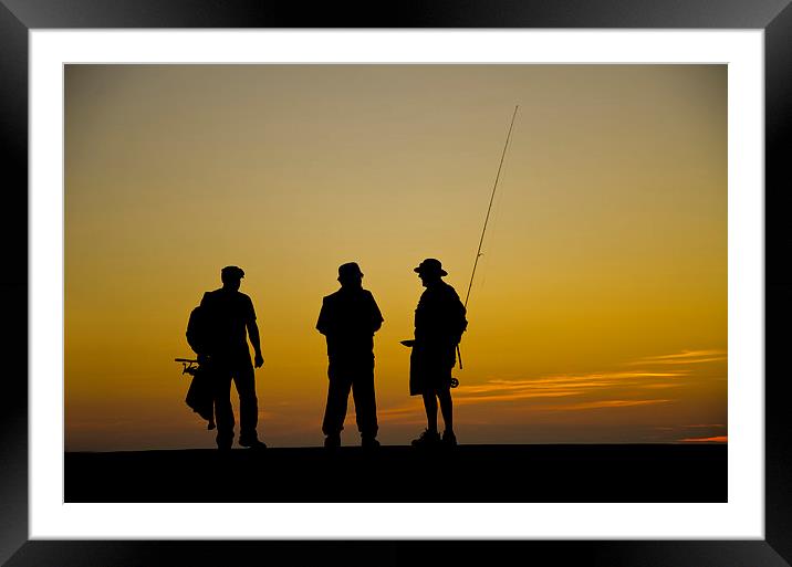 Three fishermen at sunset Framed Mounted Print by Andrew chittock