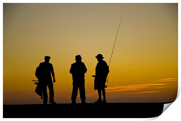 Three fishermen at sunset Print by Andrew chittock