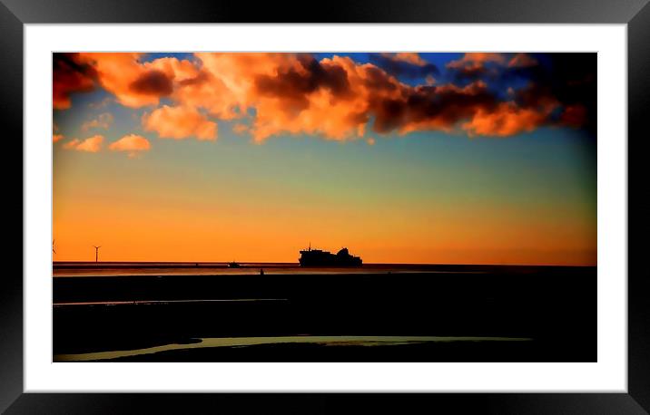 Ferry passing another Place Framed Mounted Print by John Wain