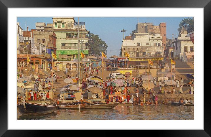 Early morning on the banks of the Ganges Framed Mounted Print by colin chalkley
