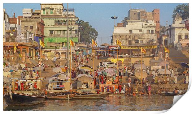 Early morning on the banks of the Ganges Print by colin chalkley