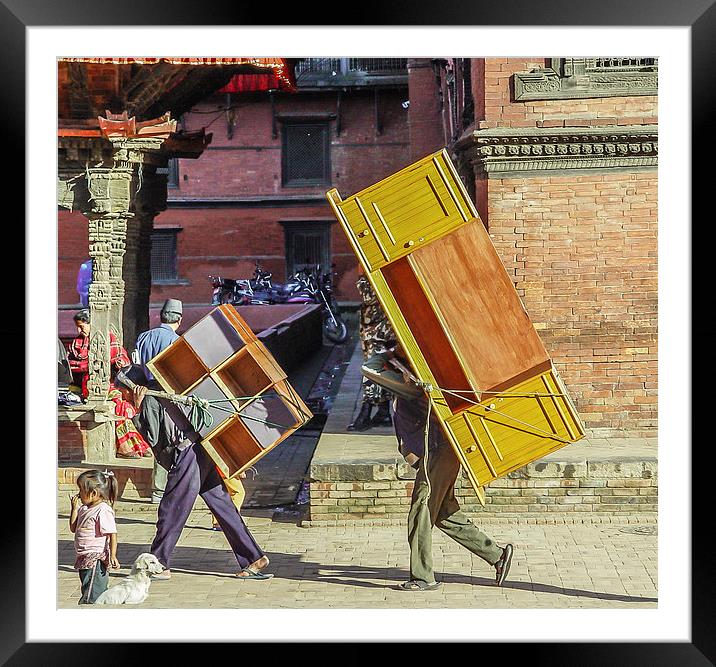 Transporting office equiment in Nepal Framed Mounted Print by colin chalkley