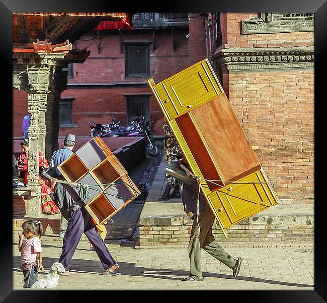 Transporting office equiment in Nepal Framed Print by colin chalkley
