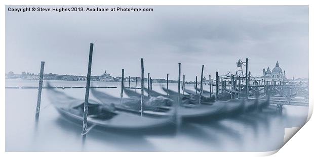 Venetian Gondolas in the mist Print by Steve Hughes