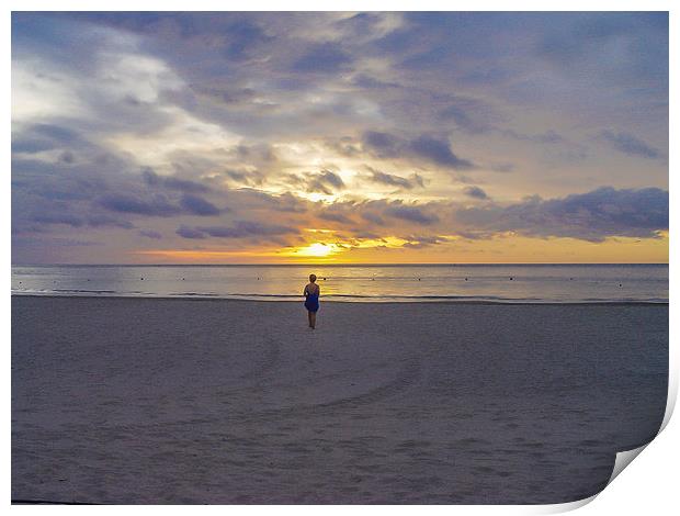 Contemplation at sunset in Borneo Print by colin chalkley