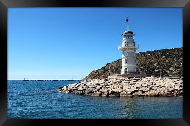 Antalya harbour lighthouse, Turkey Framed Print by Robert Cane