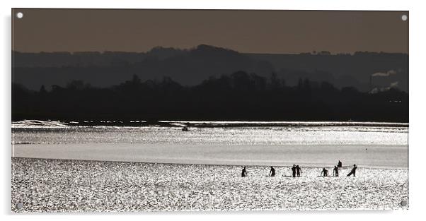Surfers on Severn Bore Acrylic by mark humpage