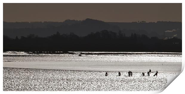 Surfers on Severn Bore Print by mark humpage