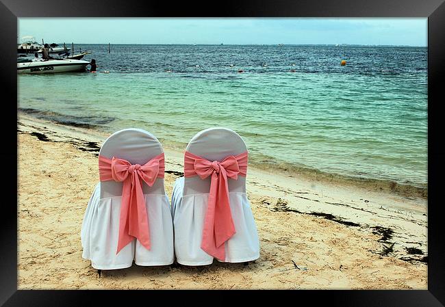 Caribbean Wedding Chairs Framed Print by Maria Carter