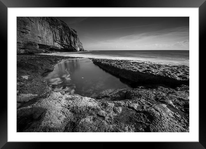 Dancing Ledge Black and White Framed Mounted Print by Phil Wareham