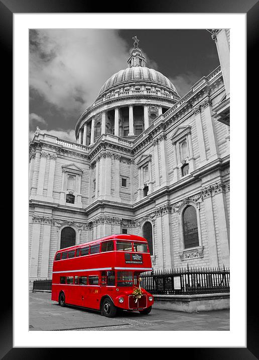 Red Bus and St Pauls Framed Mounted Print by David French