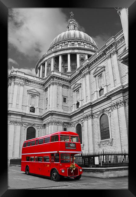 Red Bus and St Pauls Framed Print by David French