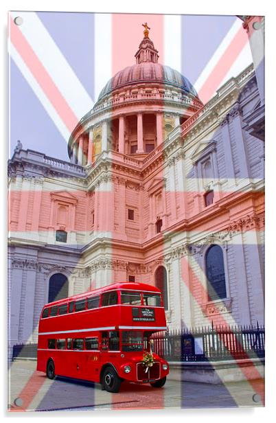 Red Bus and St Pauls Union Jack Flag Acrylic by David French