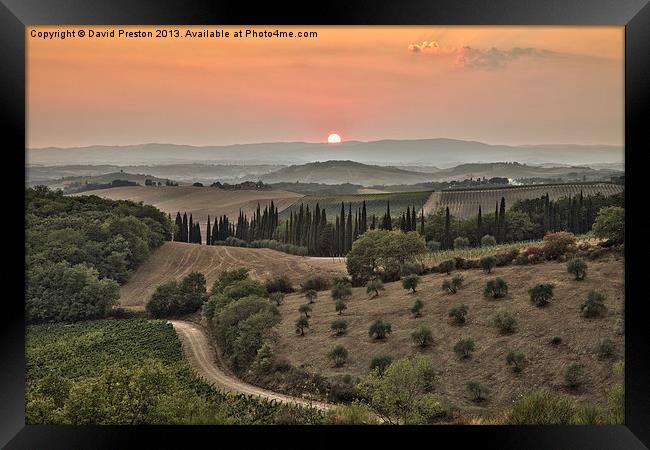 Tuscan Sunset Framed Print by David Preston