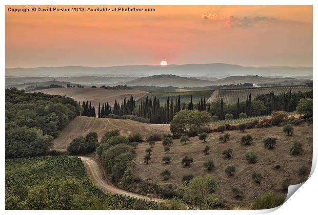 Tuscan Sunset Print by David Preston