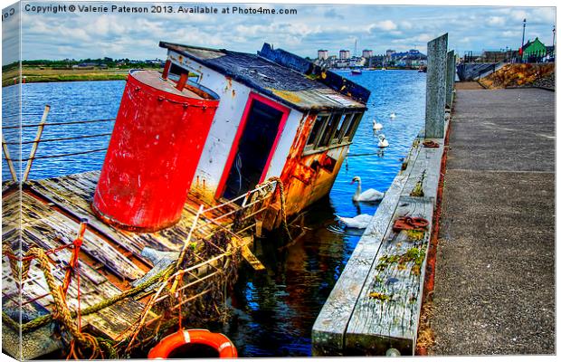 Shipwreck on Irvine Harbour Canvas Print by Valerie Paterson