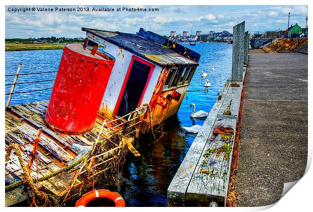 Shipwreck on Irvine Harbour Print by Valerie Paterson