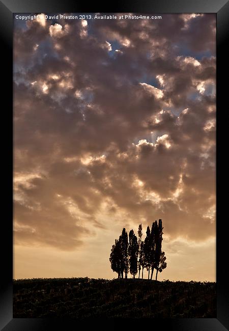 Sunset over Tuscany Framed Print by David Preston