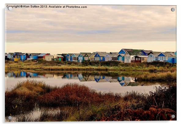 Mudeford beach huts Acrylic by Alan Sutton