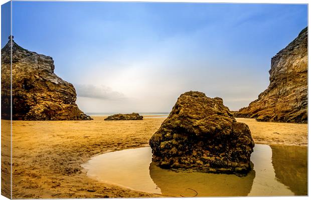 Perranporth Rocks and Beach Canvas Print by Oxon Images