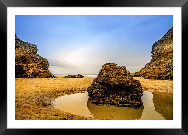 Perranporth Rocks and Beach Framed Mounted Print by Oxon Images