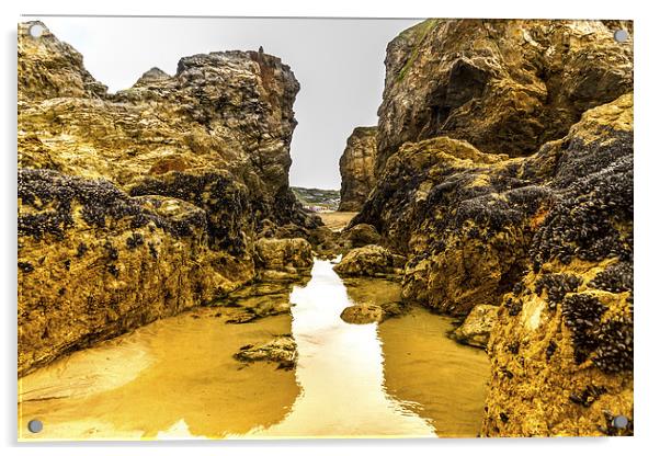 Perranporth rock pool Acrylic by Oxon Images