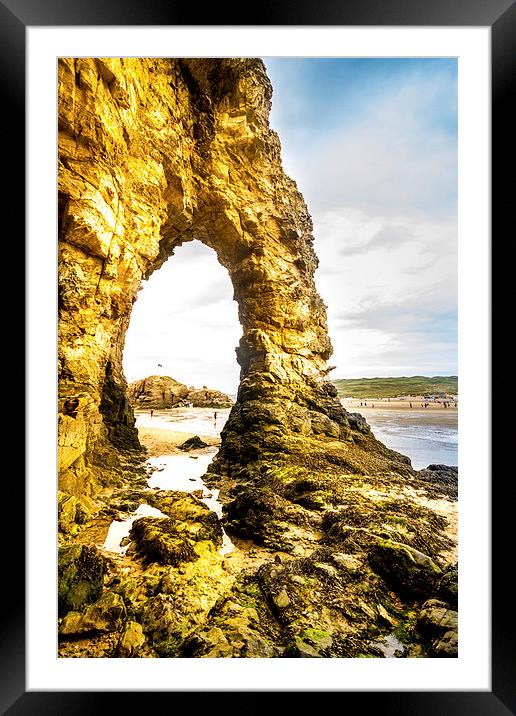 Perranporth beach Rock archway Framed Mounted Print by Oxon Images