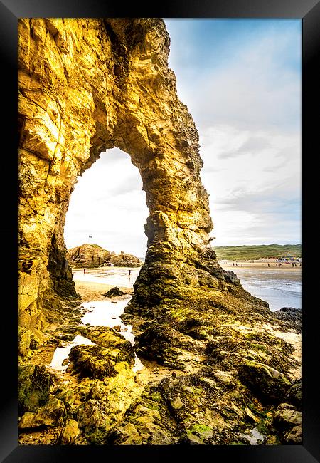 Perranporth beach Rock archway Framed Print by Oxon Images