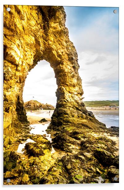 Perranporth beach Rock archway Acrylic by Oxon Images