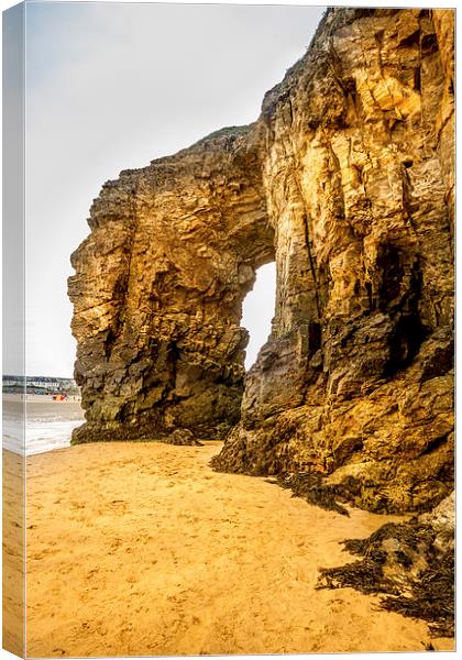 Perranporth Rocks and Beach Canvas Print by Oxon Images