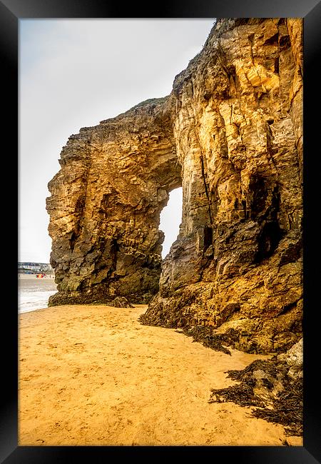 Perranporth Rocks and Beach Framed Print by Oxon Images