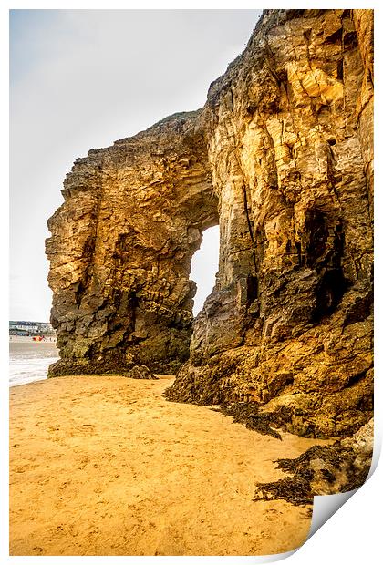 Perranporth Rocks and Beach Print by Oxon Images