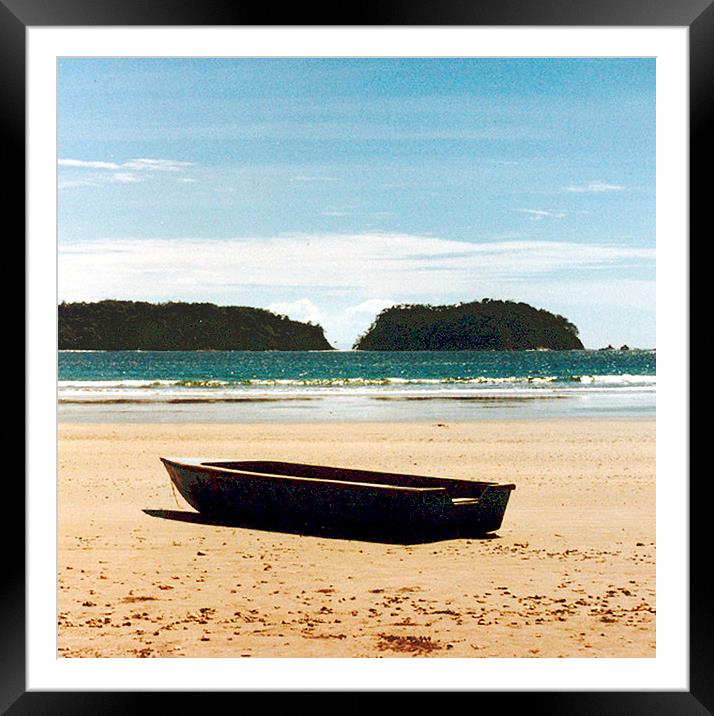 Boat on Beach Framed Mounted Print by james balzano, jr.