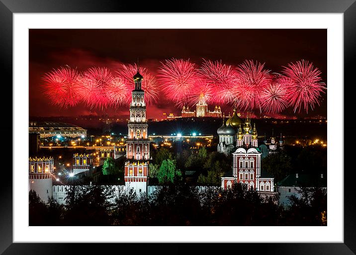 Fireworks over Vorobievy Gory Framed Mounted Print by Sergey Golotvin