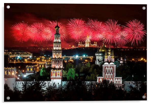 Fireworks over Vorobievy Gory Acrylic by Sergey Golotvin