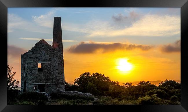 Cornish tin mine at sunset Framed Print by Oxon Images