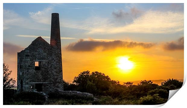 Cornish tin mine at sunset Print by Oxon Images