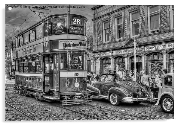 Middleton Tram - Black and White Acrylic by Steve H Clark