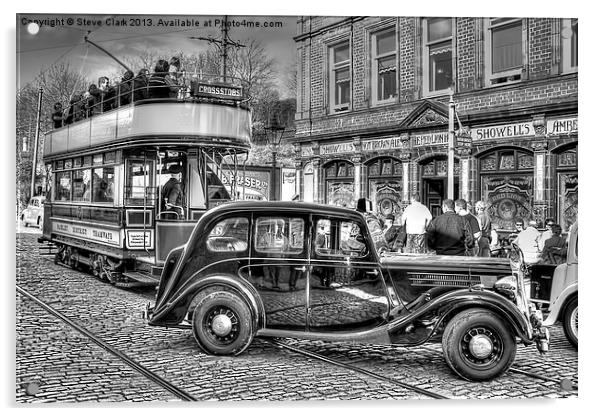 Paisley District Tram - Black and White Acrylic by Steve H Clark